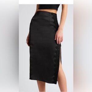 Nordstrom Open Edit Lace Panel satin skirt, NWT